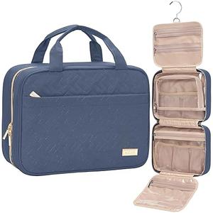 NISHEL Travel Toiletry Bag for women, Portable Hanging Organizer for Travel-Sized Shampoo, Conditioner, Brushes Set, Makeup Accessories, Medium Size, Aegean-Blue