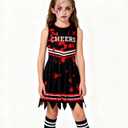 Cheerleader Dress Costume For Girl Full Set Dress Halloween Accessories (8-9T, Black Red 1)
