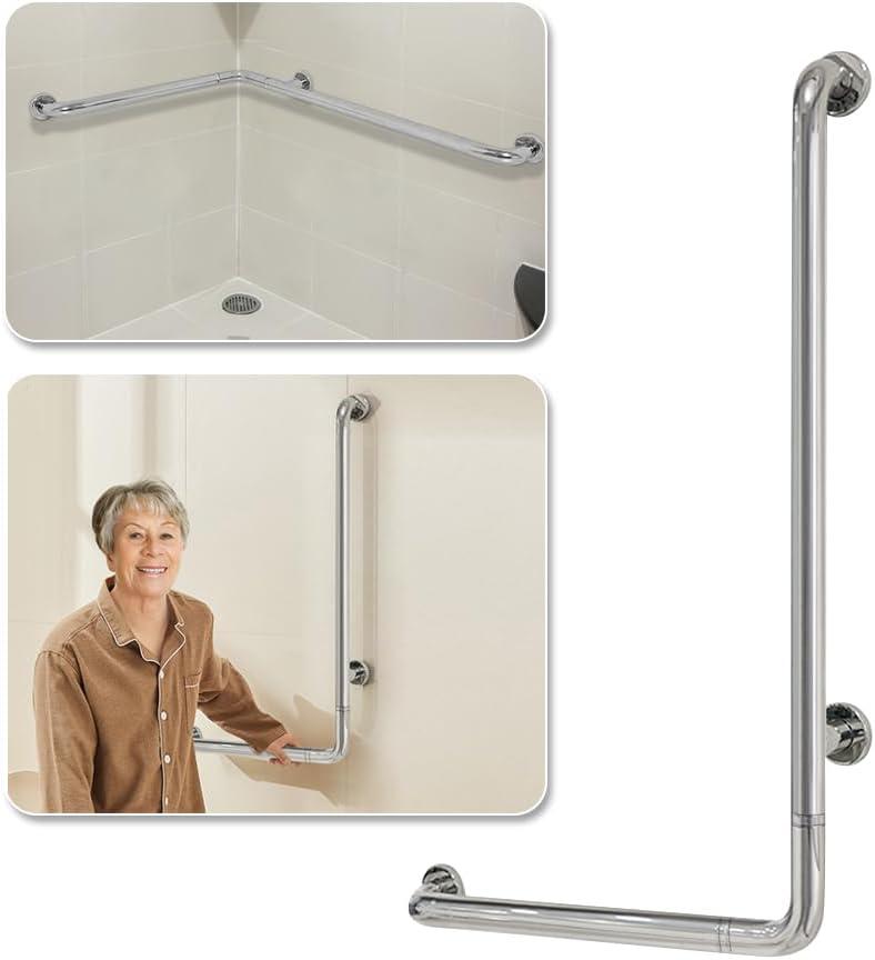 Shower Grab Bar for Seniors Toilet Safety Grab Bars L Shaped Bathroom Hand Rails Wall Mount 24 Inch x 36 Inch Grab Bar for Bathroom Bathtub Handicap Safety Grab Bar Stainless Steel Angle Bar