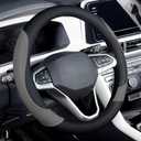 Coverado Car Steering Wheel Cover, Nappa Leather Black & Gray Steering Wheel Covers, Universal 14-15 inch, Anti-Slip, Breathable Steering Wheel Protector for Women Men