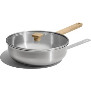 CAROTE 10" Stainless Steel Frying Pan with Lid - Non-Toxic Saute Pan, Omelet Pan - Fast & Even Heat - Induction, Ceramic, Gas Cooktops Compatible