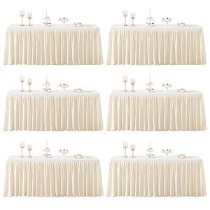 Party Talk 6 Packs Light Champagne Tableclothes for 8 Foot Rectangle Tables, Wrinkle Free Fitted Table Cloth 8ft Stretch Table Cover with Skirt for Parties Weddings Birthday Banquet Baby Shower