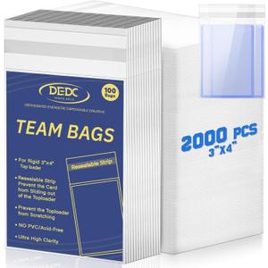 DEDC 2000 Pcs Card Sleeves Team Set Bags for Trading CardsTeam Bag Fit 3x4 Top Loaders for Trading Card Shipping Sports Graded Card Sleeves Protector