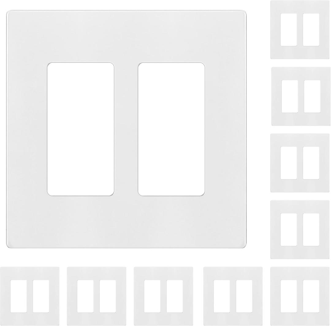 ENERLITES Screwless Decorator Wall Plates Child Safe Outlet Covers, Size 2-Gang 4.68" H x 4.73 L, Unbreakable Polycarbonate Thermoplastic, SI8832-W-10PCS, Glossy, White (10 Pack)