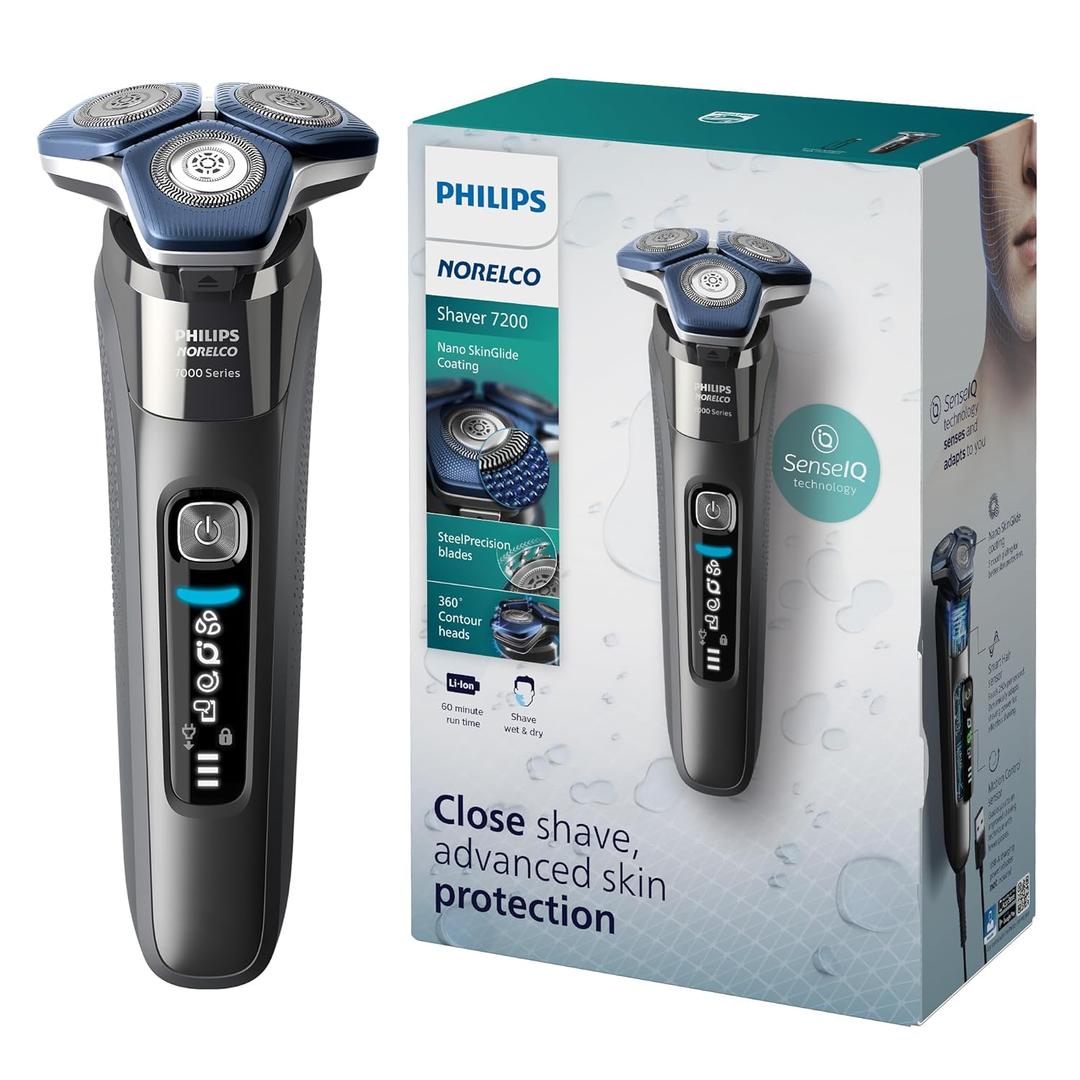 Philips Norelco Shaver 7200, Rechargeable Wet & Dry Electric Shaver with SenseIQ Technology and Pop-up Trimmer, S7887/82 (Dark Chrome)