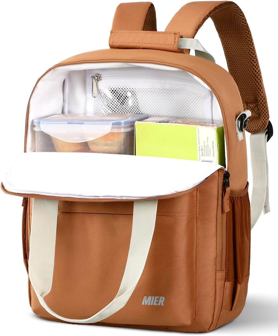 MIER Small 16L Insulated Cooler Backpack with Removable Divider, Lightweight Soft Wine Cooler Bag for Beach Travel Work Picnics Camping, Portable Lunch Backpack for Men Women, Brown