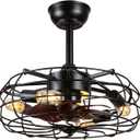 Asyko Caged Ceiling Fans with Lights - Black Outdoor Ceiling Fan with Remote and Reversible Fan Blades, Bladeless Low Profile Fan Light Fixtures for Indoor, Patios, Farmhouse(E26 Bulbs Not Included)