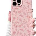 NITITOP Compatible with iPhone 15 Pro Case Cute for Women Girl Vintage Flower Floral Leaves Pattern Trendy Slim Fit TPU Silicone Shockproof Girly Fashion Protective Phone - Pink
