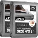 RAINDEWAY 4x8 Feet(2 Pack) Tarps Heavy Duty Waterproof,10Mil Thick Multipurpose Poly Small Tarp Cover with Metal Grommets and Reinforced Edges,Silver/Brown Tarp