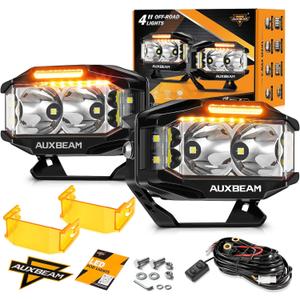Auxbeam V-MAX Series LED Light Pod, 270 Side Shooter LED Offroad Lights with Amber DRL, 4 Inch Auxiliary Ditch Light for Truck ATV Jeep Ford