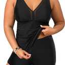Yonique Womens Plus Size Swimsuits with Shorts Tummy Control Tankini Two Piece Bathing Suits Athletic Swimwear (Black-1)