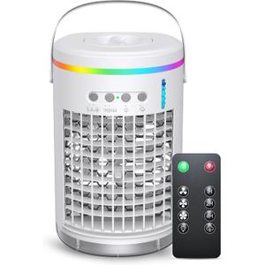 Vosaf Portable Air Conditioners with remote, 1400ml Evaporative Mini Air Conditioner with 3 Speeds, 7 Colors Light Personal Air Conditioner, Portable AC Air Cooler for Room Bedroom Office Desk
