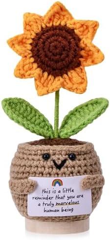 BUNYISCN Inspirational Crochet Gifts Sunflower Doll Decor Positive Gift for Sister Teacher Friends Appreciation Gift for Coworker-Thank You Gifts for Women Men Christmas, Set of 2