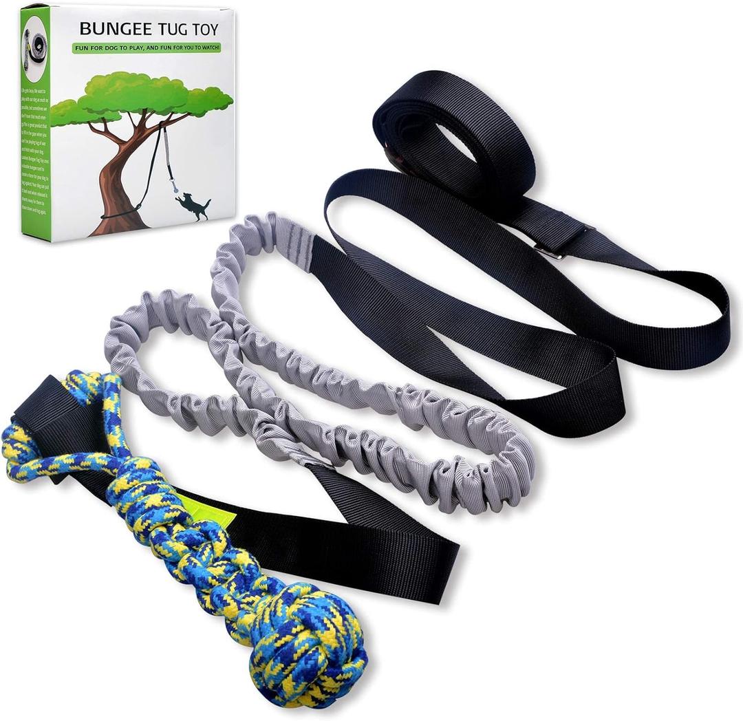 LOOBANI Outdoor Bungee Tug Toy, Dog Toy Hanging from Tree for Small to Large Dogs, Interactive Exercise Play Cord & Tether with Chew Rope Toy (Black)