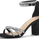 Allegra K Women's Rhinestones Strappy Chunky Heel Sandals (11)