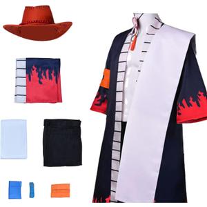 Unisex Men Anime Cosplay Long Robe Costume Navy Blue Kimonos Cloak Cape Black Shorts Halloween Outfits with Bag Hat (Medium)