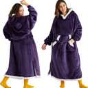 Bedsure Wearable Blanket Hoodie, Cozy Long Hooded Blanket Sweatshirt as Mothers Day Hoodie Gifts for Mom Women, Standard, Dark Purple (Adult)