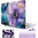 Lepeoac Case for 13.8" Microsoft Surface Laptop 7 13.8 Windows 11 PC 2024 (Model 2036), Hard Shell Cover with Keyboard Cover + Screen Protector + Dust Plug, Fluid Art Flowers