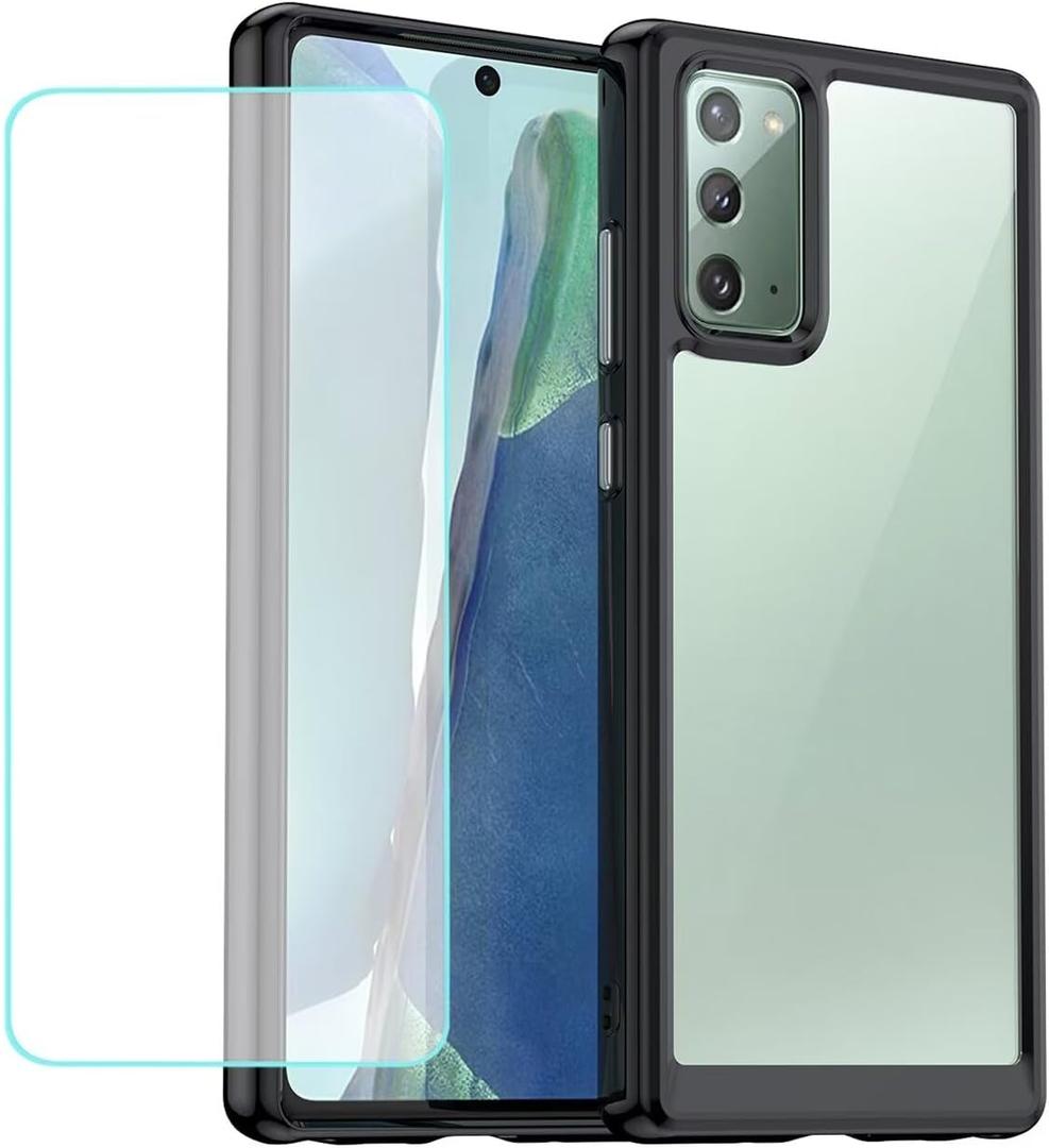 Case for Galaxy Note 20 5G/Samsung Note 20 SM-N981U Case with Tempered Glass Screen Protector, Clear Hard PC Back & Soft Bumper Protective Phone Cover for Samsung Galaxy Note20 Crystal Black