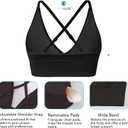 Evercute Women's Sports Bras 3/4 Pack Adjustable Deep V Neck Bras Wireless Spaghetti Strap Criss Cross Padded Low Support Bra (Black, L)