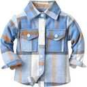 IMEKIS Toddler Kids Flannel Shirt Jacket Plaid Long Sleeve Lapel Button Down Shacket Baby Fall Christmas Coat for Boys Girls (4-5T, Blue)