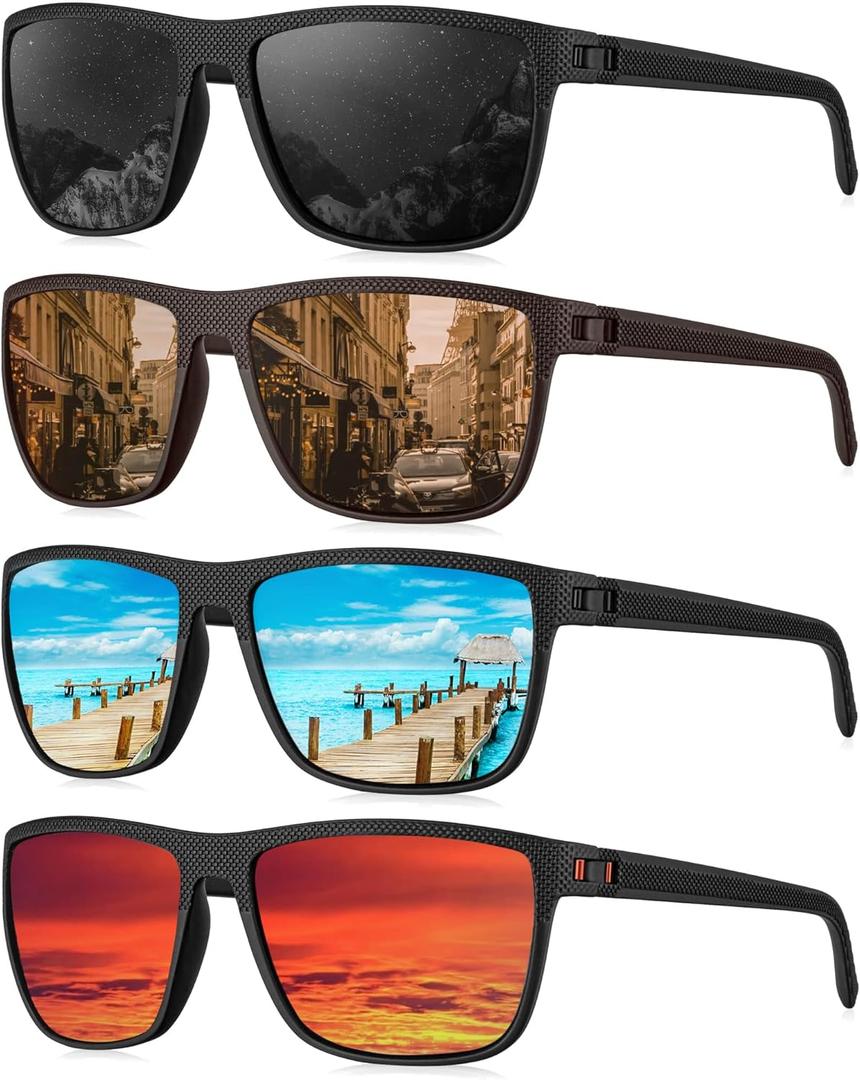 KALIYADI Mens Sun-Glasses Polarized Sunglasses-Men: Classic Sunglasses with Ultraviolet Protection for Driving Fishing Golf (02 Black/Ice Blue/Red/Brown)