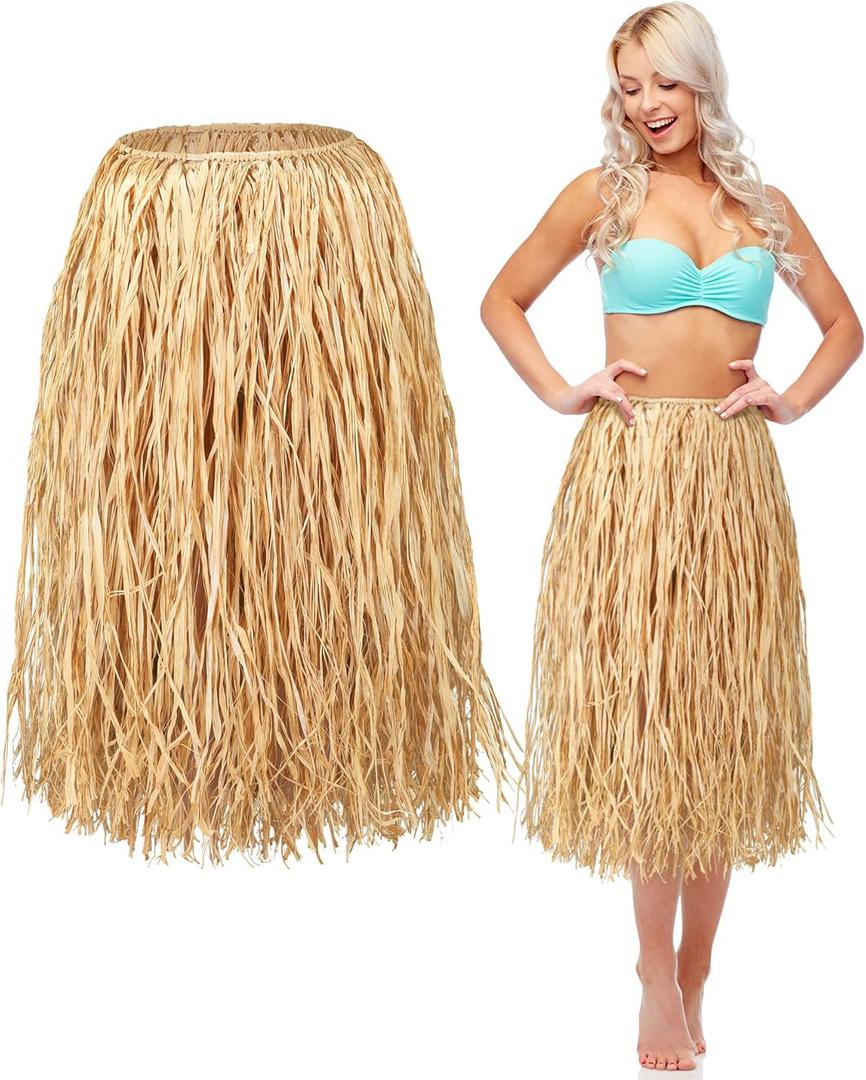 Giegxin Natural Raffia Grass Skirts Tropical Luau Hula Skirt for Adults Women Men Hawaiian Party Costume Beach (As Shown in the Pictures Fresh Style)