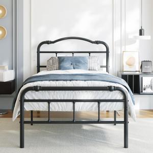 BOSRII Twin XL Metal Bed Frame 18 Inch High with Iron Headboard Heavy Duty