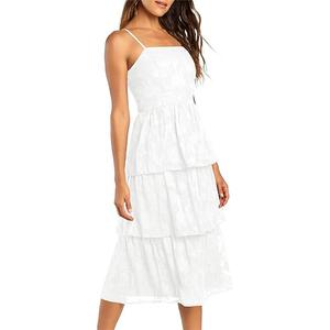 Ferlema Women's 2025 Summer Sleeveless Spaghetti Strap Smocked Tiered Flowy Beach Cocktail Midi Dresses (Medium)