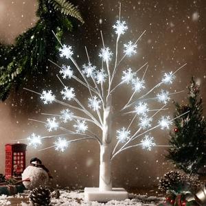 Retisee Winter Decoration Snowflake Tree LED Light with 24 LED Lights USB Battery Operated Snow Indoor Outdoor for Home Table Party Decor