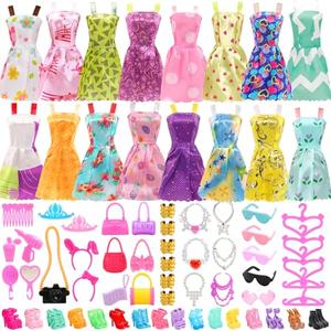 BARWA 53 pcs Doll Clothes and Accessories 10 pcs Party Dresses with 42 pcs Shoes, Crown, Necklace, Hangers, Bags, Accessories for 11.5 inch Doll
