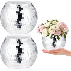 2 Pcs Disco Ball Vases,Plastic Disco Ball Centerpieces 4" X 4.7" Disco Ball Decor Silver Mirror Disco Ball Planter Can Be Used for Wedding Centerpieces,Birthday,Office
