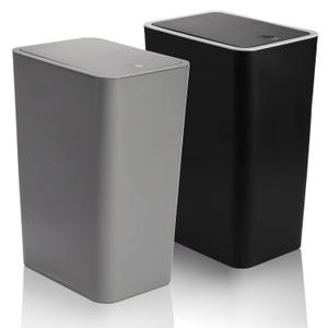 Fasmov Trash Can, 2 Pack 15 Liter / 4 Gallon Plastic Garbage Container Bin with Press Top Lid, Waste Basket for Kitchen, Bathroom, Living Room, Office, Narrow Place (Gray + Black)