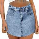 Denim Skort for Women High Waisted U Hem Y2K Jean Skort for Women Trendy Mini Skirt with Shorts and Pockets (Large)