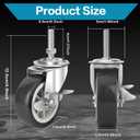 3 Inch Heavy Duty Stem Casters Swivel Wheels with Brake - 3/8" -16 x 1-1/2" (Stem Diameter 3/8", Stem Length 1-1/2"),Set of 4 with Locking Threaded Stem Caster Wheels - Load 600lbs (Grey)
