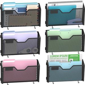 SUPEASY Wall File Organizer 6 Pack, Metal Mesh Wall File Holder with Hooks and Label Panel, Wall Mounted Mail Organizer for Office, Home, Classroom, Letter Size and A4 Files