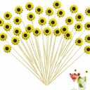 120 Pcs Sun Flower Cocktail Picks 4.7" Drinks Fruits Hawaiian Party Food Garnish Skewer Sticks Halloween Decorations Supplies Cowboy Handmade Bamboo Toothpicks