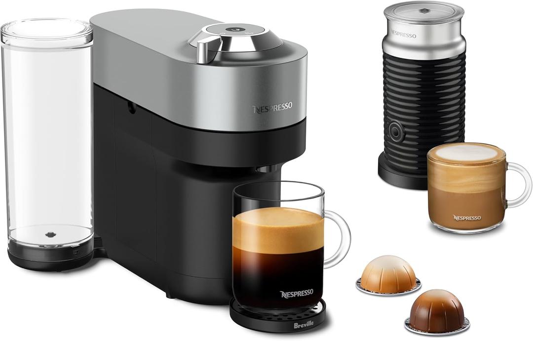 Nespresso Vertuo Pop+ Deluxe Coffee and Espresso Maker by Breville with Milk Frother, Titan