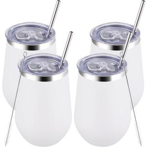 MEWAY Durable 12oz Stainless Steel Wine Tumbler with Lid and straw - Vacuum Insulated Coffee and Wine Cup for Travel, Parties, and Outdoor Events(White, Set of 3)