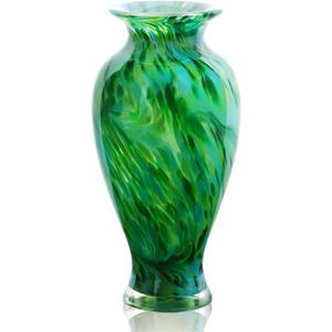 Hand Blown Green Classic Vase for Home Decor, 11.5Inch Glass Flower Vase for Shelf Decor, Living Room Decor, Centerpieces, Unique Gift for Her Mom Sister Friends (Style-6)