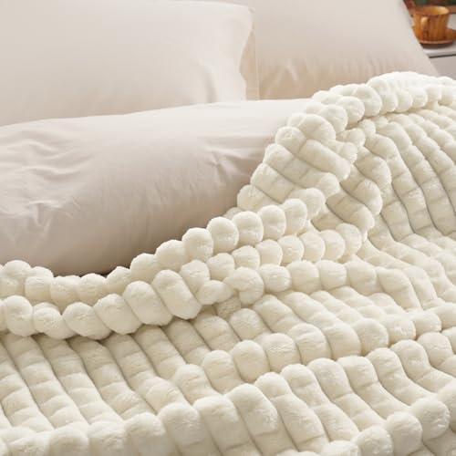 PHF Luxury Soft Fleece Blanket Twin Size, No Shed No Pilling, 380GSM Fluffy Cozy Throw Blankets for Bed, 66"x90", Lightweight Warm Bedding for Home Decor, Ideal Gift for Women, Cream