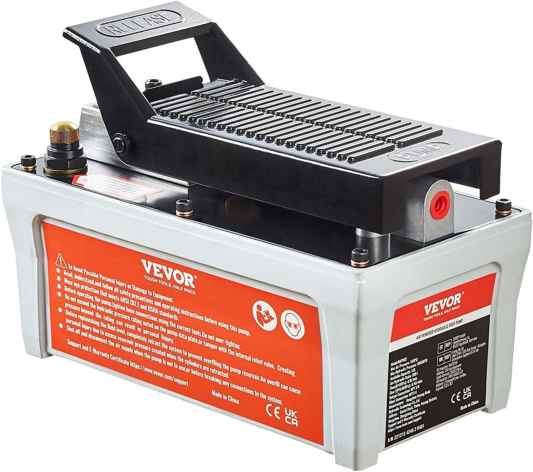 VEVOR 2510A Air Hydraulic Pump 10,000 PSI Quick Power Air Hydraulic Foot Pump 1/2 Gal Reservoir Foot Actuated Hydraulic Pump for Heavy Machinery Rigging & Auto Repair