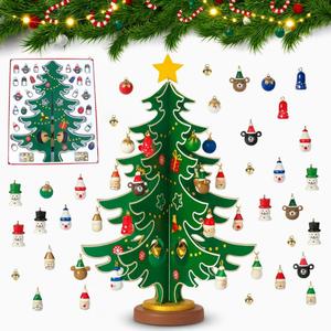 Christmas Advent Calendar 2025 Kids - 24 Days Christmas Countdown Calendar for Kids with Christmas Tree 36 Ornaments Bells Snowman Santa Decorations for Boys Girls Xmas Gift Tree
