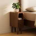Solid Wood Skinny Nightstand Slim Nightstand with Drawer,Modern Narrow Bedside Table,Narrow Skinny Side Table for Bedroom,Walnut