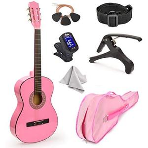 30" Wood Classical Guitar with Case and Accessories for Kids/Girls/Boys/Beginners (Pink)