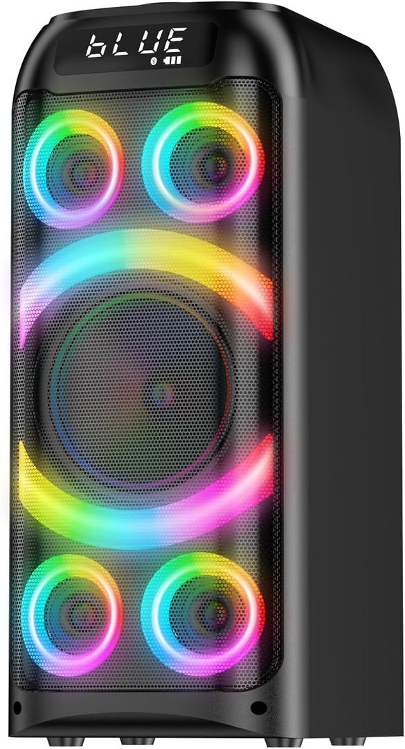Bluetooth Speaker, 160W Peak Powerful Loud Stereo Sound Deep Bass Wireless Boombox Portable Large Party Speakers with Subwoofer TWS Pairing Dynamic LED Light for Outdoor Camping Backyard Events (Black)