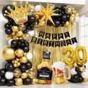 112pcs 30th Birthday Decorations for Him, 30th Birthday Decorations with Number 30 Foil Balloon Fringe Curtains White Black and Gold Balloons for Happy Birthday Party Decoration