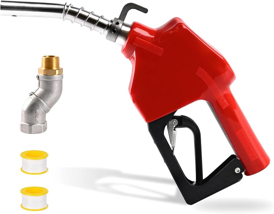 3/4" NPT Automatic Fuel Nozzle, Gas Pump Nozzle with Fuel Hose Swivel & Hook. Auto Shut-Off, Max Flow 16 GPM, 3-Speed Padlock. For Gasoline, Diesel, Kerosene, Biodiesel up to B20. Red