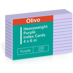 Olivo Purple Index Cards 4x6 Lined Ruled Flash Note Cards, 100 Count