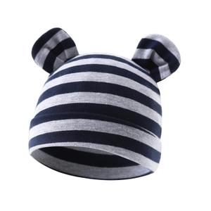 Duoyeree Baby Hat Newborn Hat Adorable Cotton Bear Ear Beanie Cap for Infant Girl Boy 0-6 Months (Grey-navy-stripes)